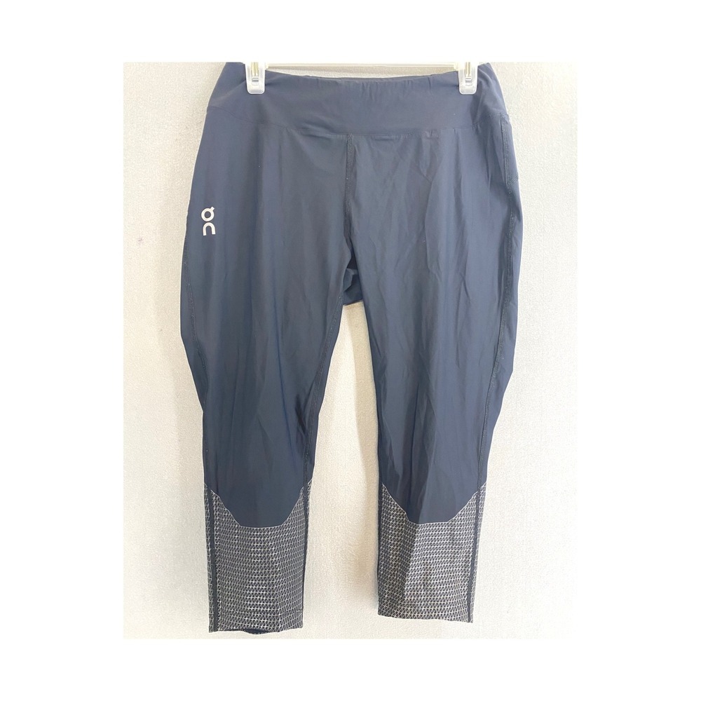 ON Running Tights Womens Large Black Cropped Reflective Leggings Zipper Pocket